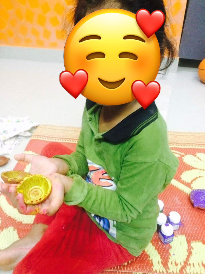 2017 - My first paint — When I saw my mom with paint and brush, I too painted a few Diya’s.
My first paint and brush :)